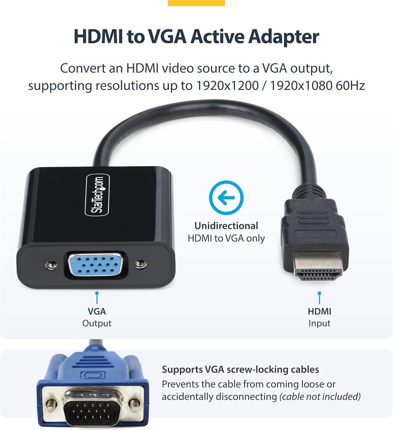 Star Tech .com HDMI to VGA Adapter, Active Video Converter for Laptop/Desktop, 1920x1080 (1080p), HDMI Source to VGA Monitor - Image 3